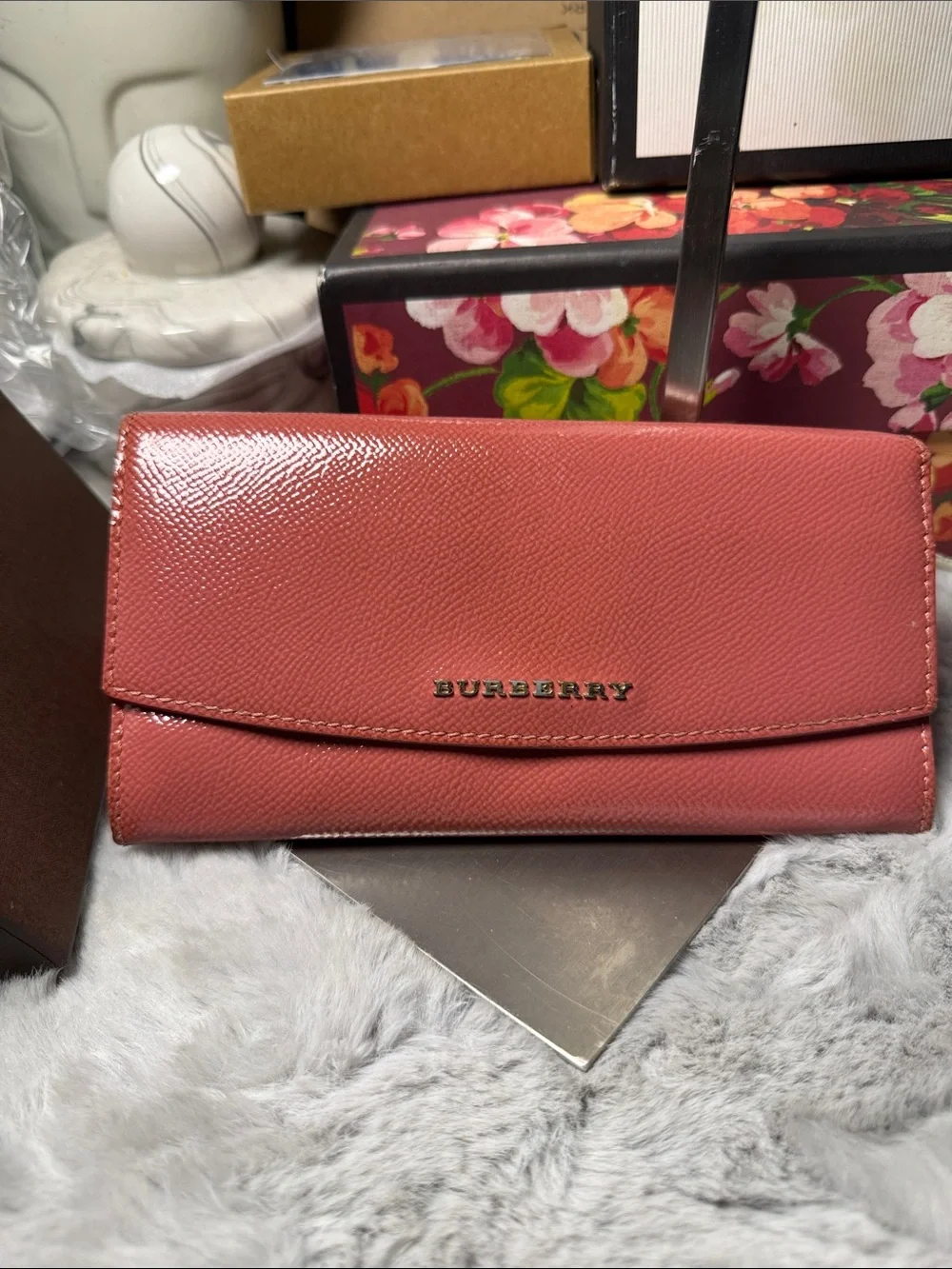 Burberry Coral-Pink Leather Continental Wallet